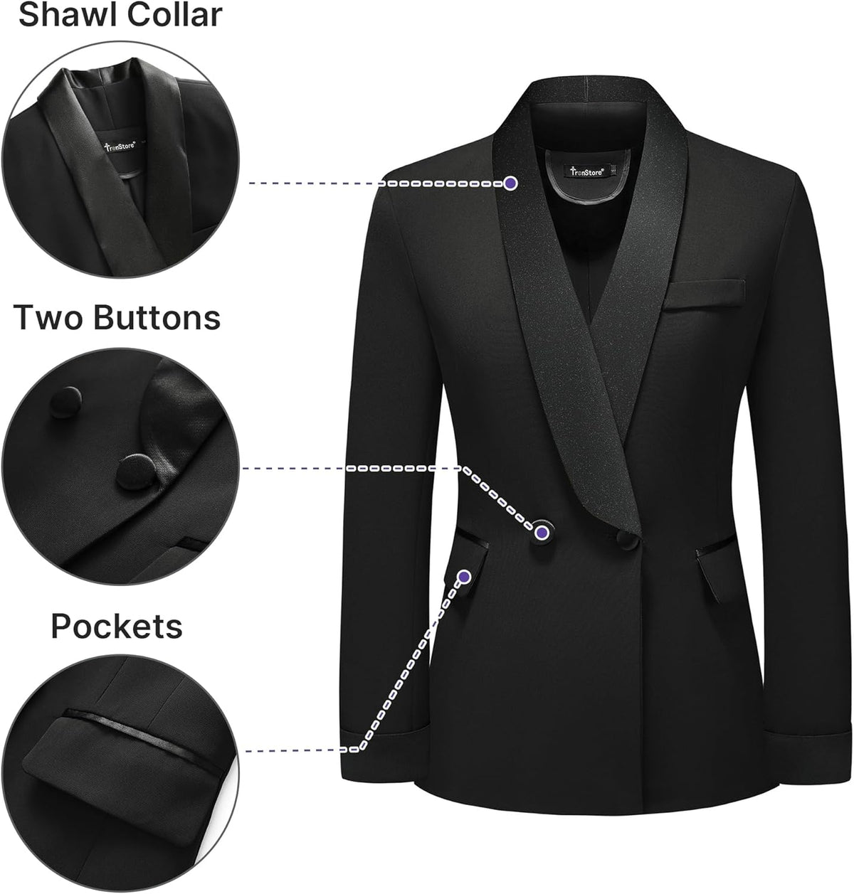 Women's Pants Suit 2 Piece Set Smil Fit Jacket Shawl Sollar Blazer Dress for Women