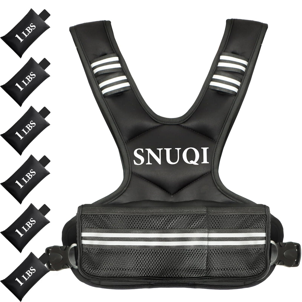 SNUQI Adjustable Weighted Vest with 6 Ironsand Weights Black Size 9-18 lb