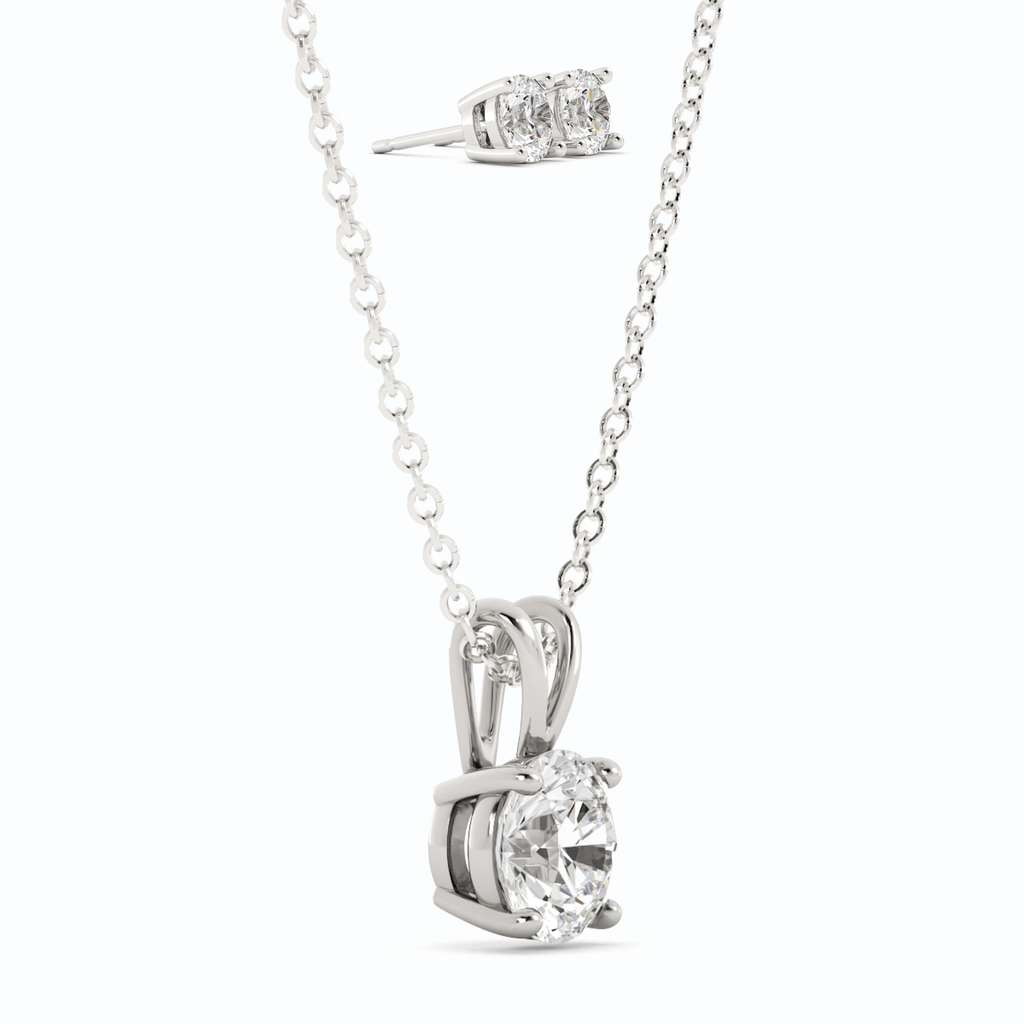 3CTW Moissanite Stud Earrings & Pendant Necklace Set in 14K White Gold Overlay