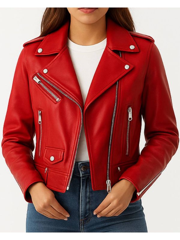 Olivia Women's Red Leather Biker Jacket