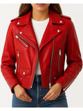 Olivia Women's Red Leather Biker Jacket
