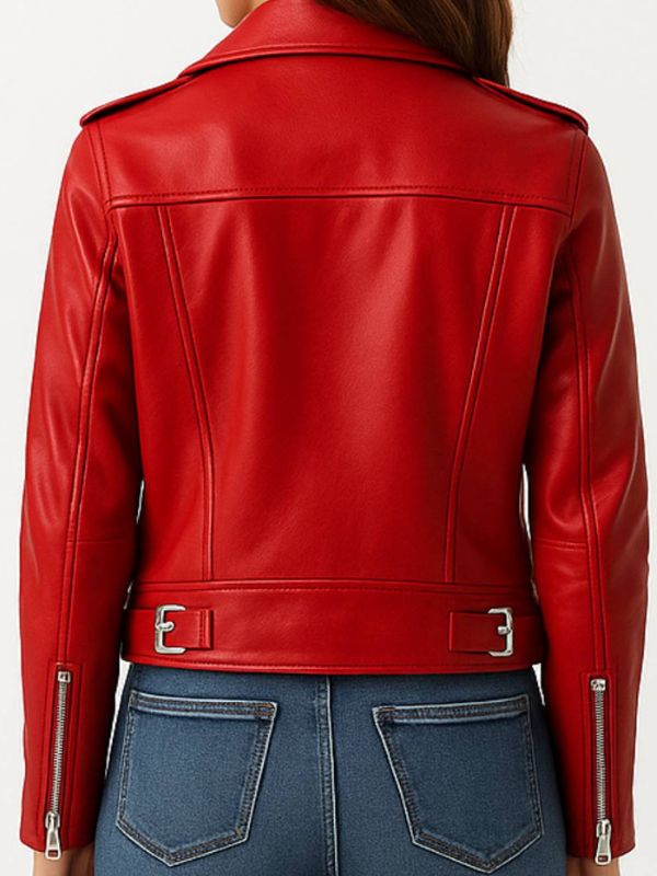 Olivia Women's Red Leather Biker Jacket