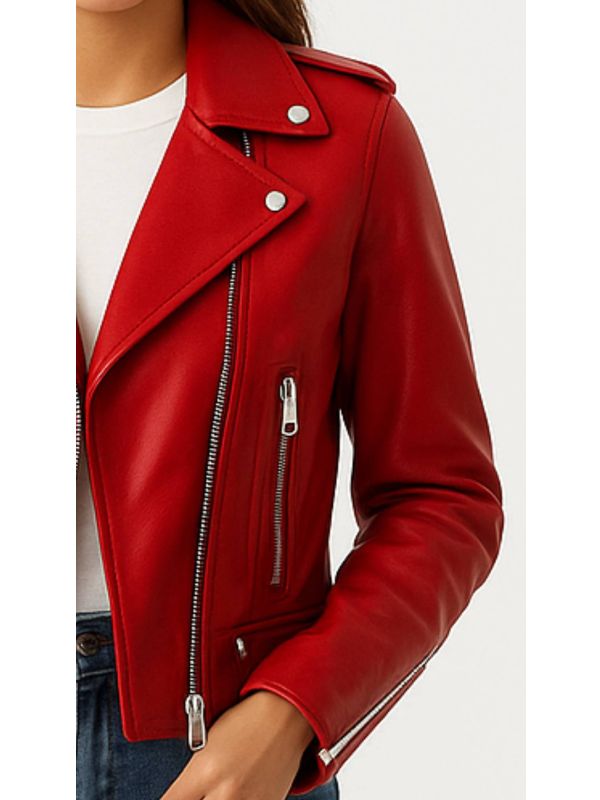 Olivia Women's Red Leather Biker Jacket