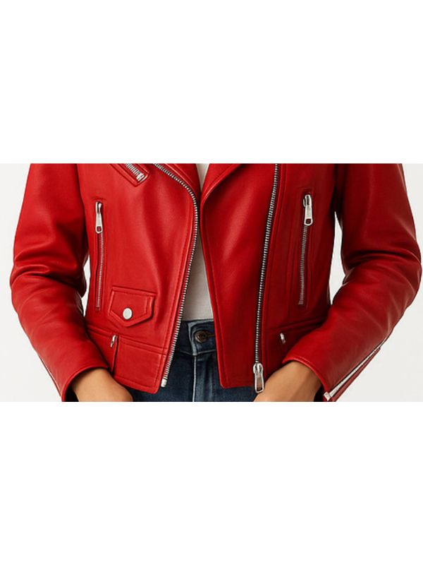 Olivia Women's Red Leather Biker Jacket