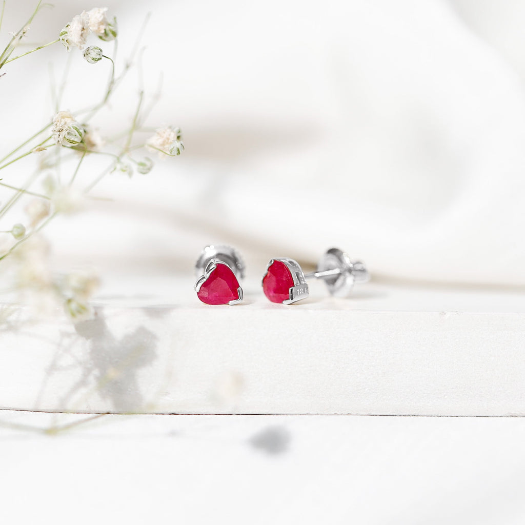 1.3 CT Heart Shape Ruby Solitaire Stud Earrings