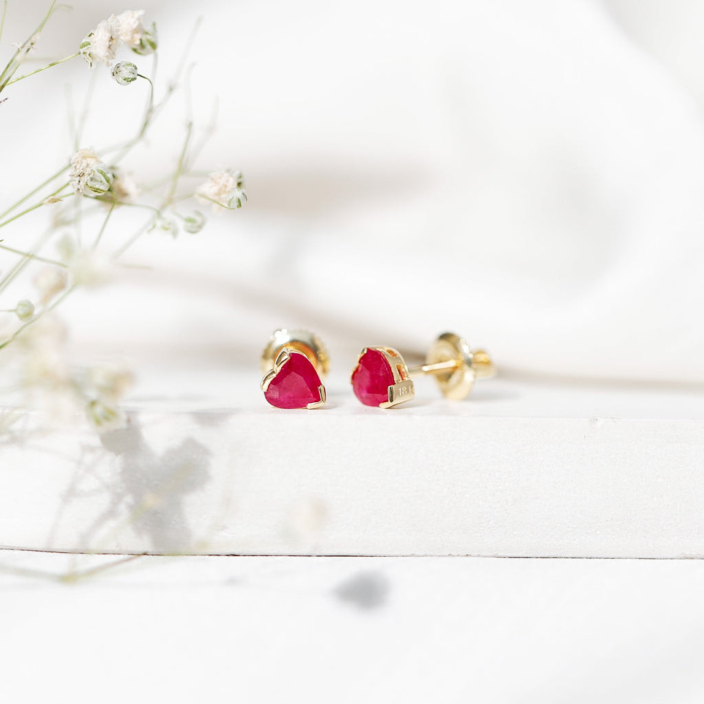 1.3 CT Heart Shape Ruby Solitaire Stud Earrings