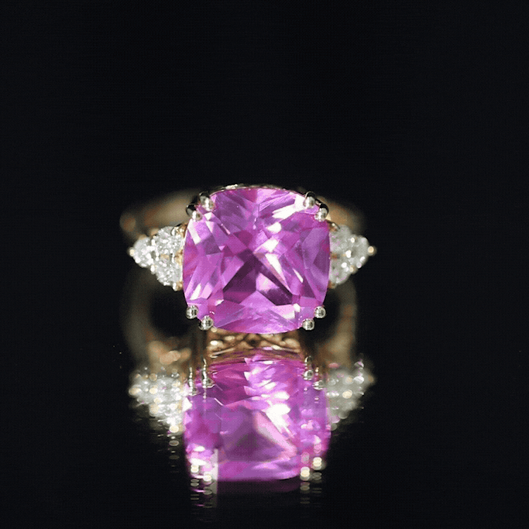 Lab Grown Pink Sapphire Solitaire Engagement Ring with Diamond Trio