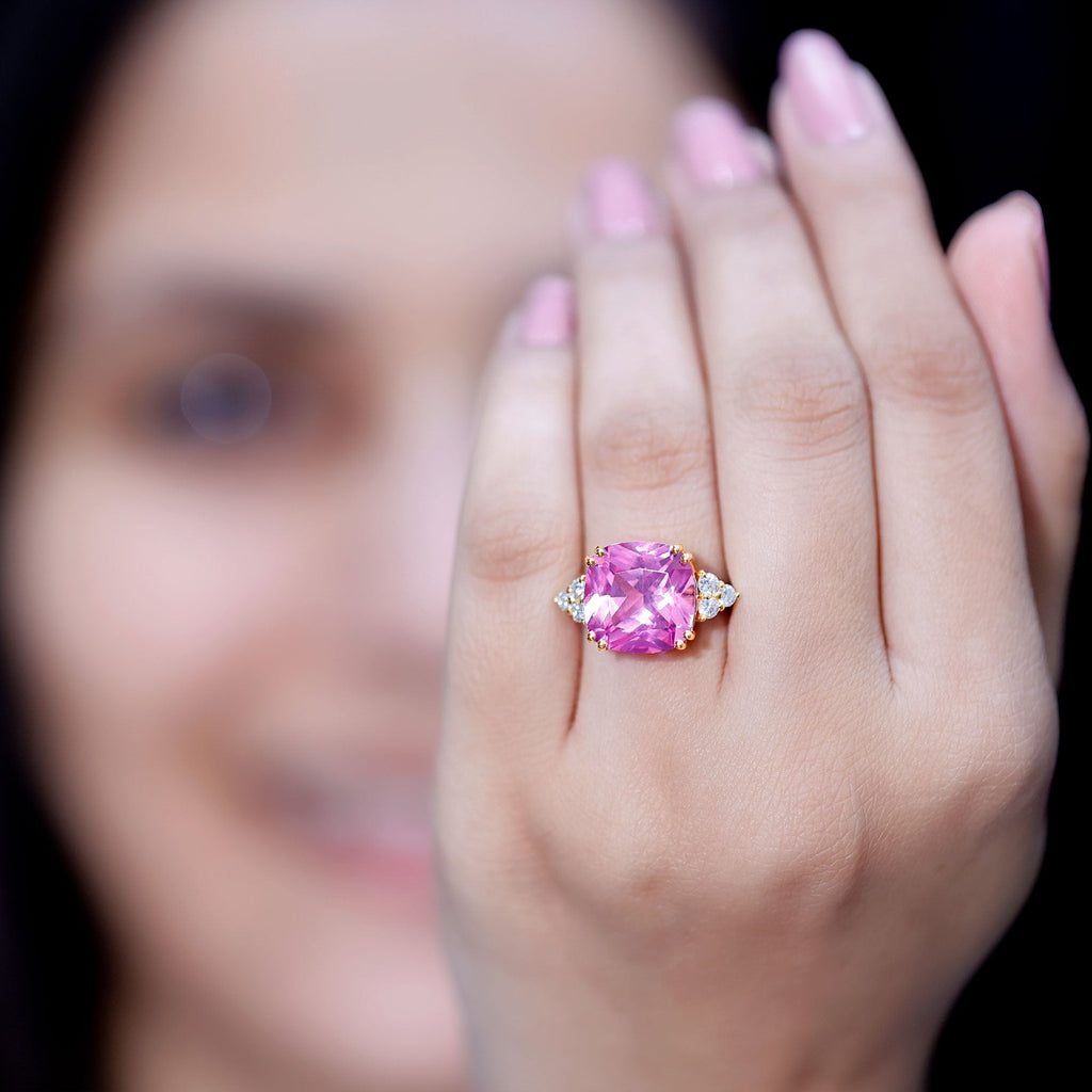 Lab Grown Pink Sapphire Solitaire Engagement Ring with Diamond Trio