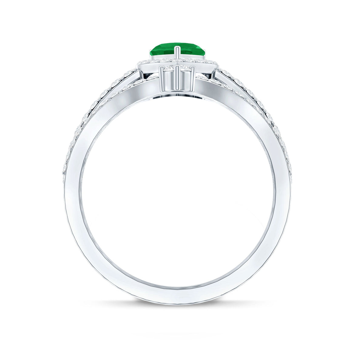 Real Emerald and Diamond Heart Wedding Ring Set with Certificate
