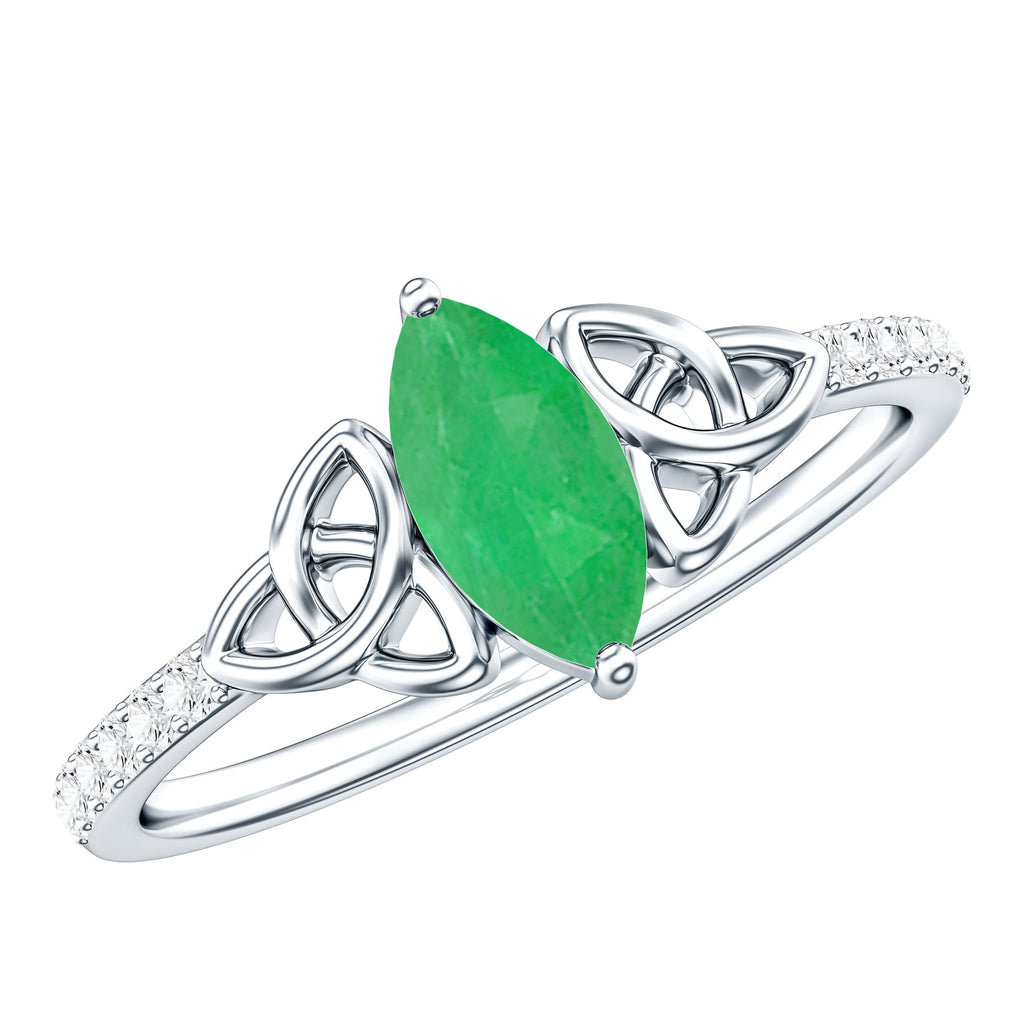 Marquise Cut Emerald Celtic Knot Engagement Ring with Diamonds