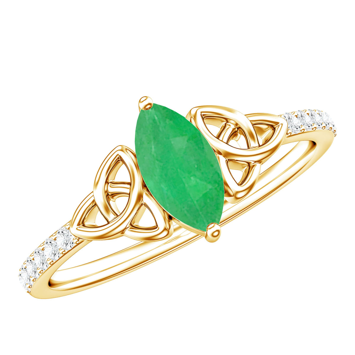 Marquise Cut Emerald Celtic Knot Engagement Ring with Diamonds