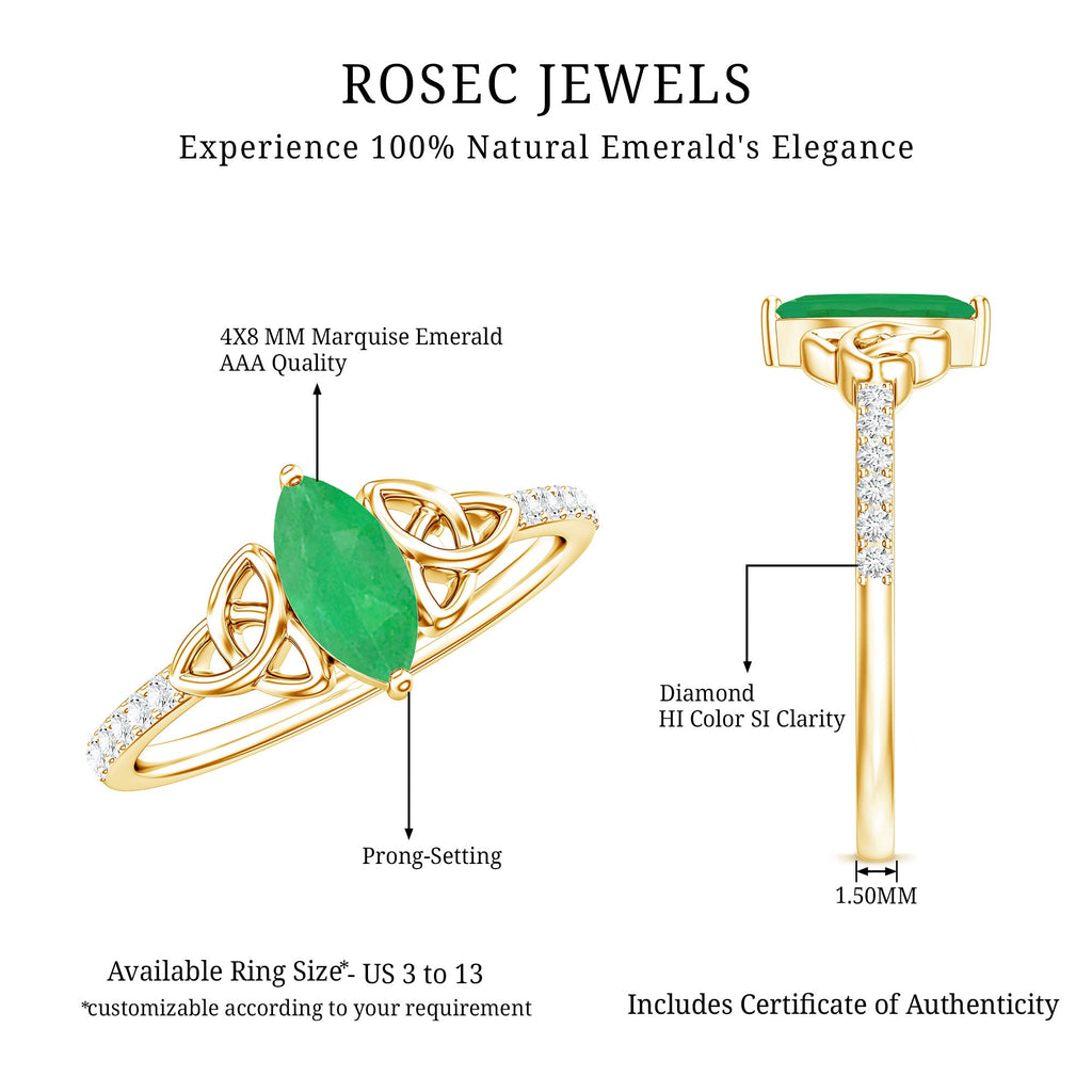 Marquise Cut Emerald Celtic Knot Engagement Ring with Diamonds