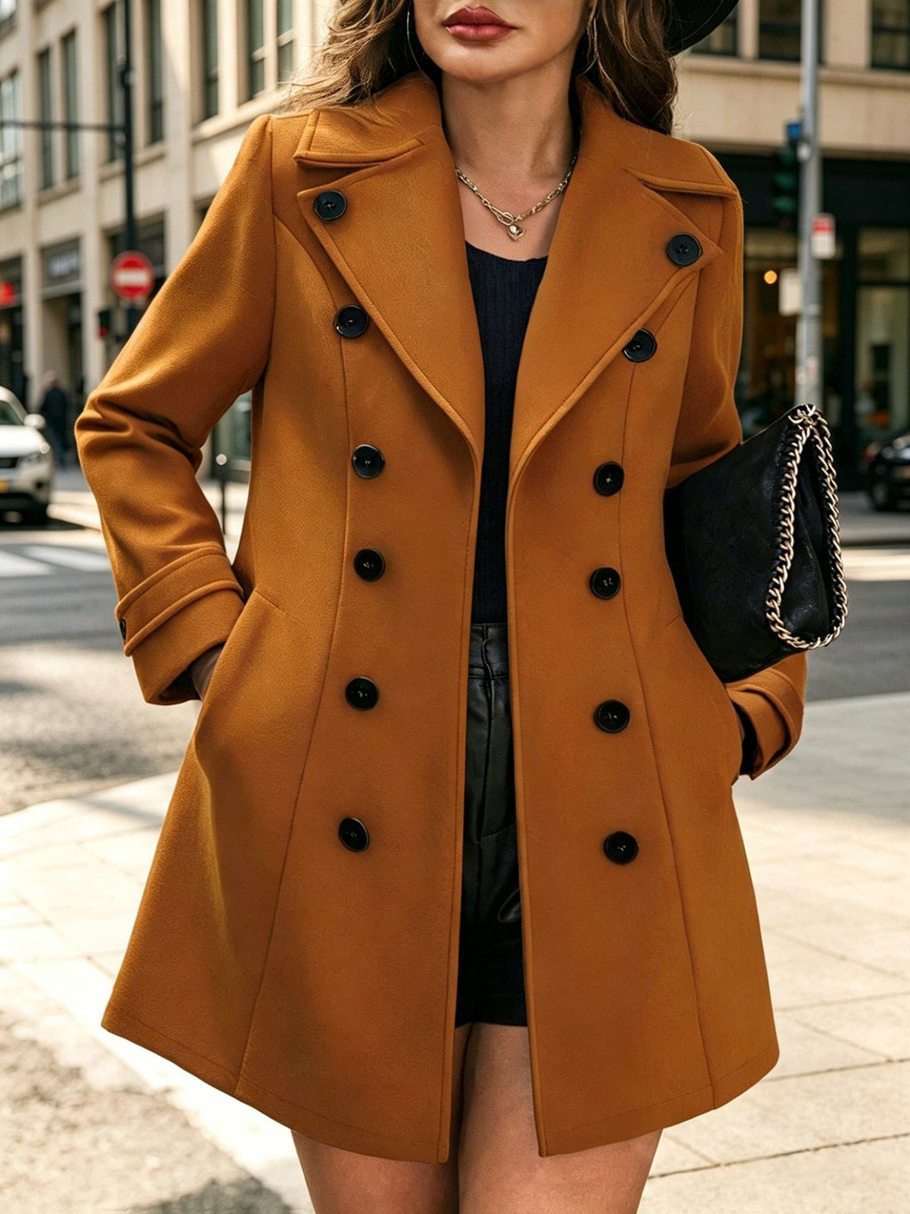 Womens Stylish Double-breasted Suit Coat