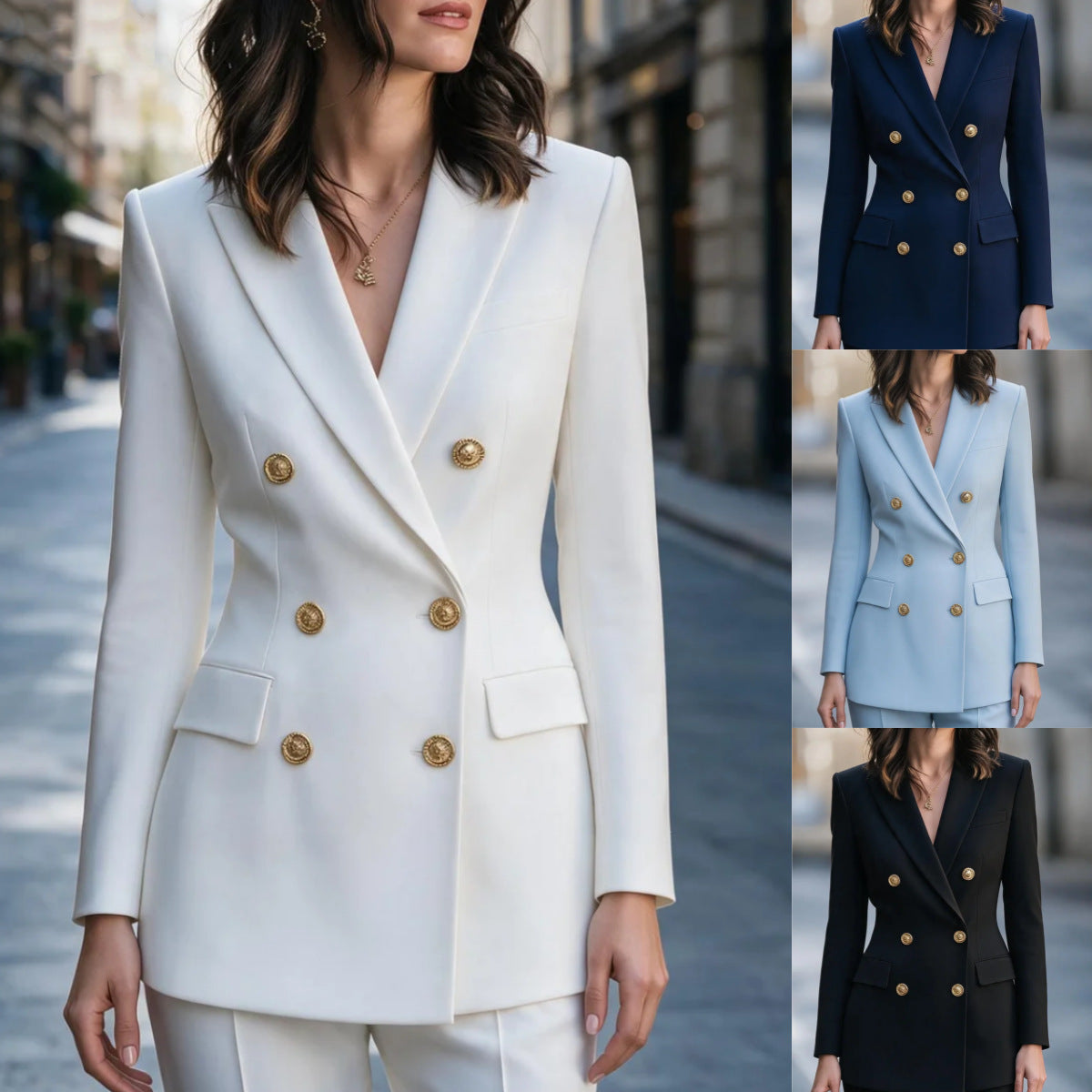 2026 European And American Cross-border Temperament Double-breasted Suit Jacket Women's Spring And Autumn Fashion Commuter Slim-fit Slimming Small Suit